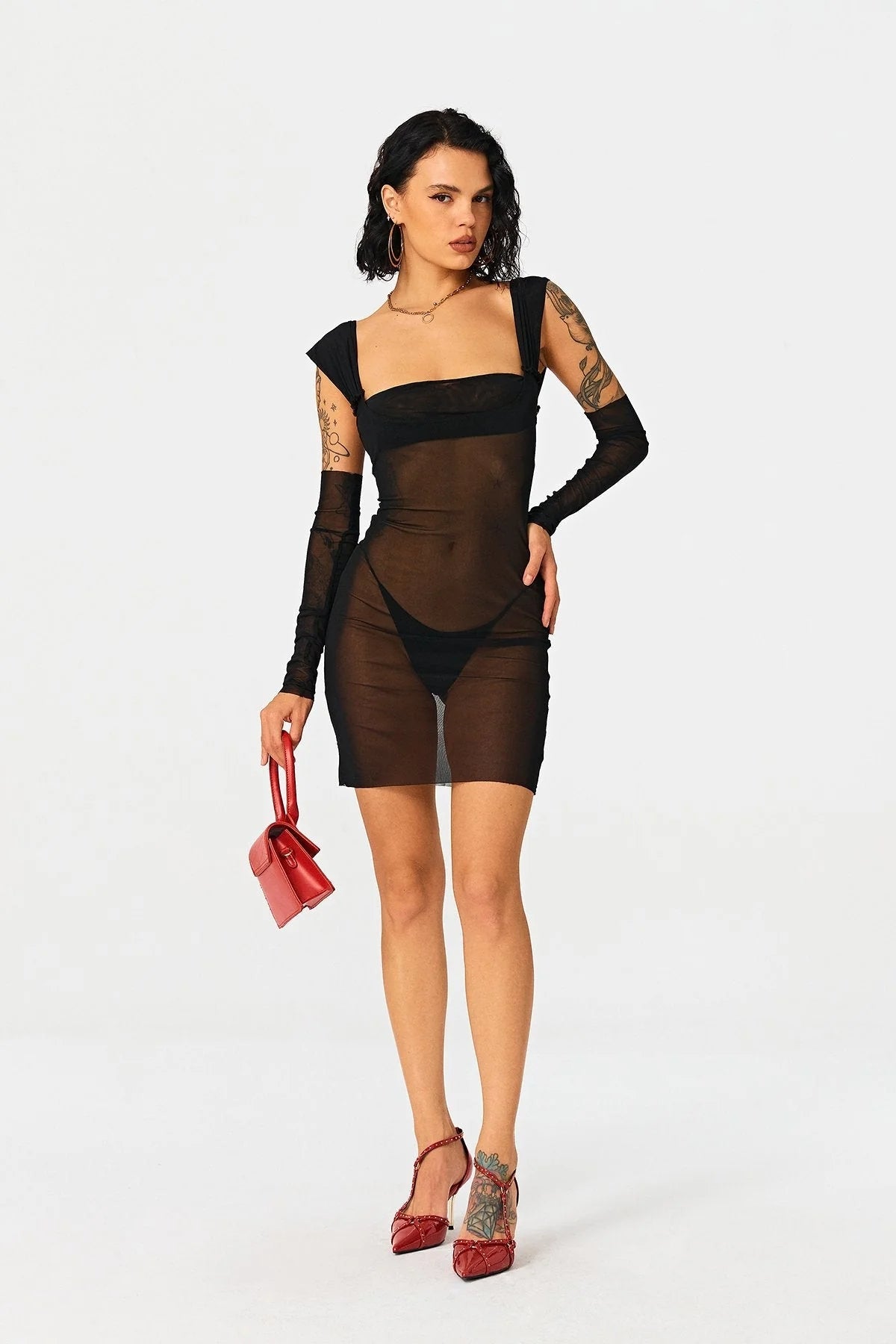 2022 New Solid Color Hood Wrapped Chest Long -sleeved Mesh High Waist Bag Hip Mid Skirt aclosy