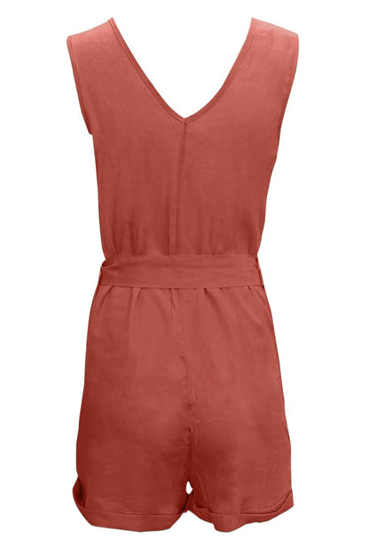 Full Size Tied V-Neck Sleeveless Romper with Pockets Trendsi