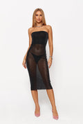 2022 Women's Low -cut Clean Color Mesh Tube Top Dress Aclosy