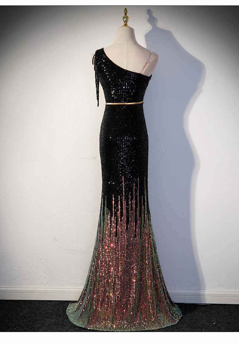 Dress Female Noble Temperament Design Sense Tassel Sequin Long Split Fishtail Skirt Banquet Aclosy