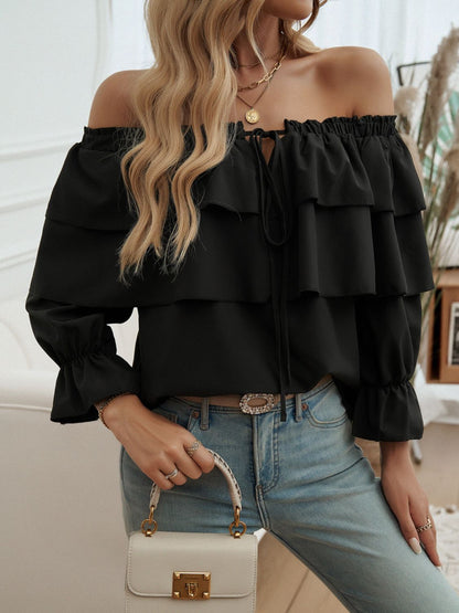 Devine Off-Shoulder Flounce Sleeve Blouse Trendsi