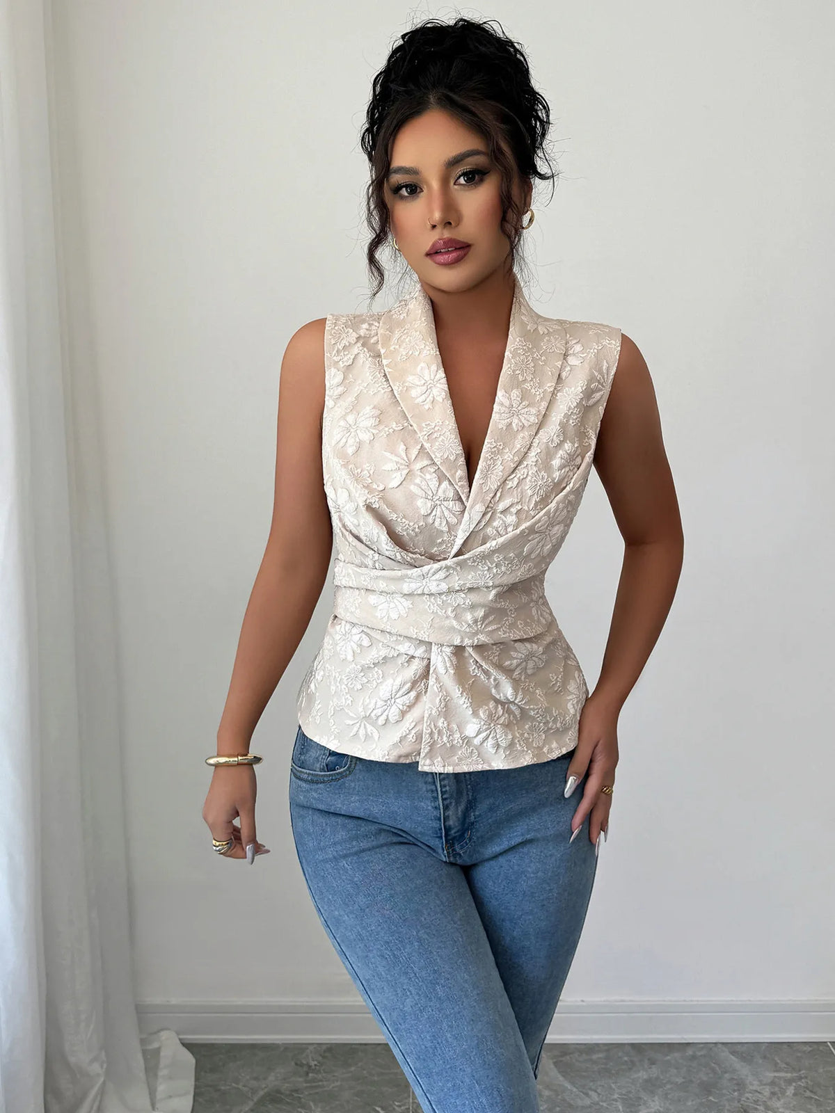 Flower Ruched Sleeveless Tank
