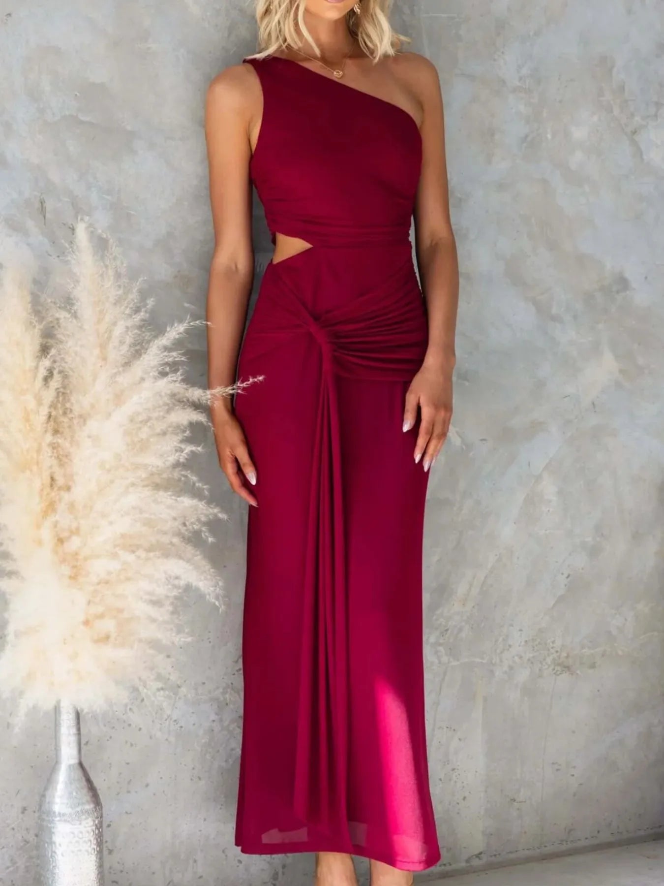 One-Shoulder Cutout Bodycon Maxi Dress Aclosy One-Shoulder Cutout Bodycon Maxi Dress Aclosy