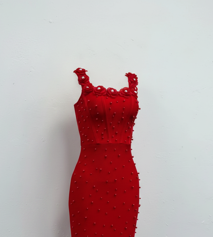 Elegant Floral Beaded Bandage Maxi Dress