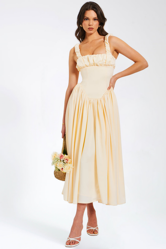 Riola Egg White Satin Drop Waist Maxi Sundress (Copy) aclosy