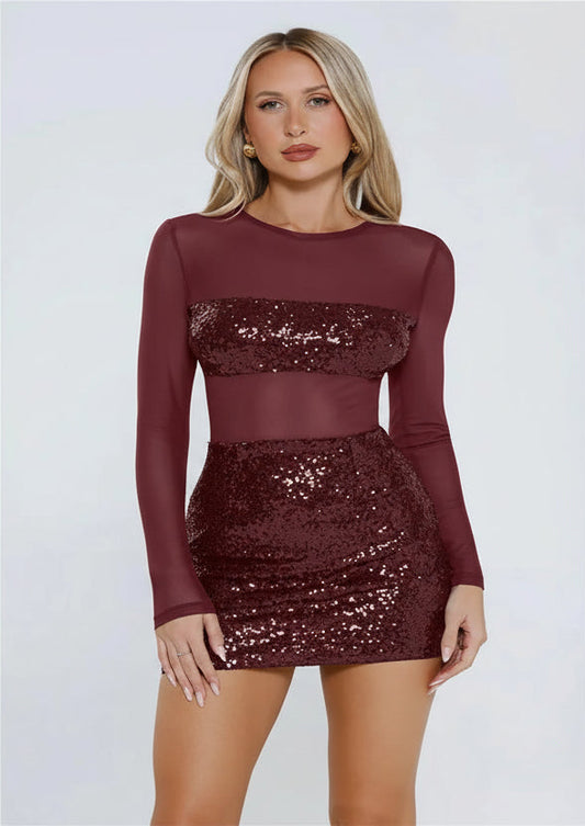 Alisha Sequin Red Mini Sleeved Party dress