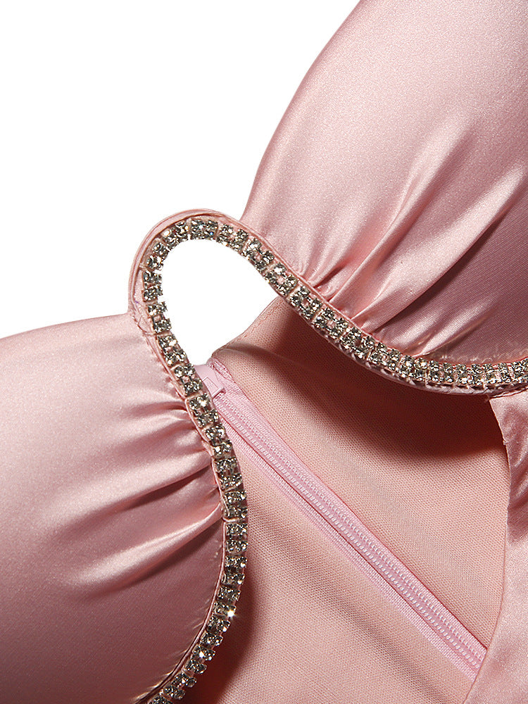 Diamond Chain Sling High Elastic V-neck Dress aclosy