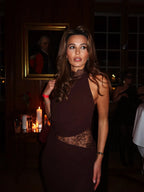 SAVANNAH TERRACOTTA HALTER LACE BODYCON MAXI DRESS