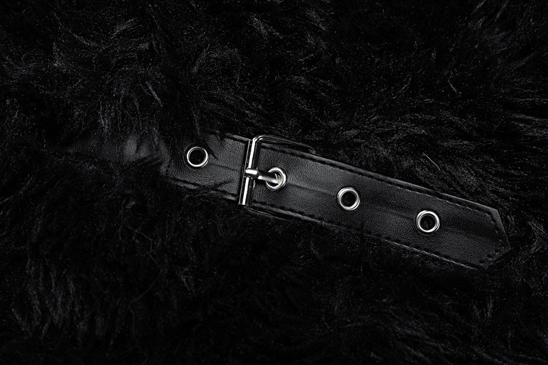 Fluffy Woolen Leather Ring Top Hot Girl Loose aclosy