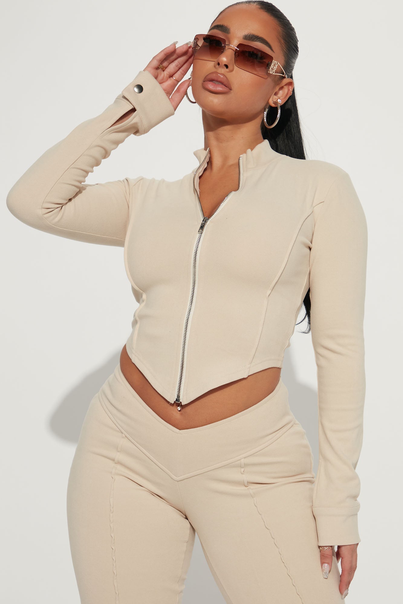 High Waist Bootcut Pants Leisure Sports Two-piece Set aclosy