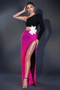 Aronia Beaded Flower One-shoulder Celeb Dress Aclosy