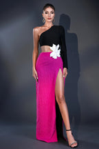 Aronia Beaded Flower One-shoulder Celeb Dress Aclosy