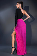 Aronia Beaded Flower One-shoulder Celeb Dress Aclosy