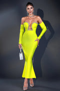 Sexy Long Sleeve Mesh Patchwork V-neck Diamond High Waist Hip Bag Bandage One-piece Dress Aclosy