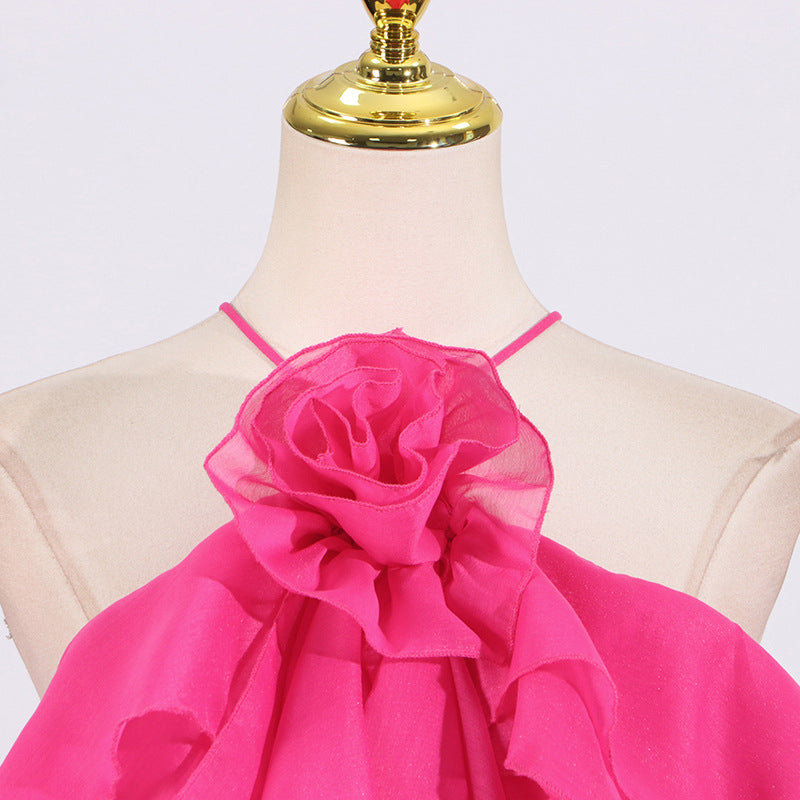 Halter flower lace-up sleeveless mini dress