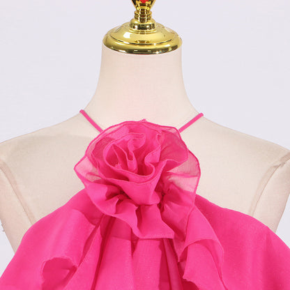 Halter flower lace-up sleeveless mini dress