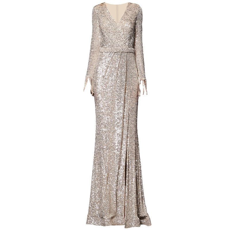 Temperament Banquet Ladies Sequined Annual Meeting Host Long Evening Dress Aclosy