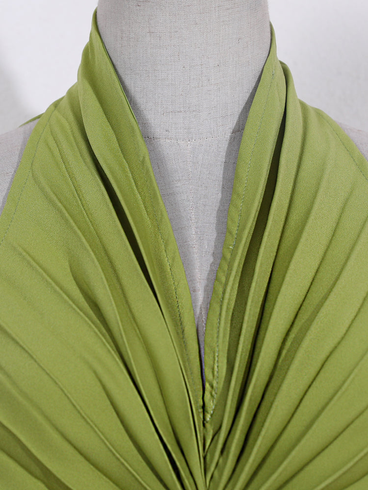 Pleated Light Luxury Green Retro Halter aclosy