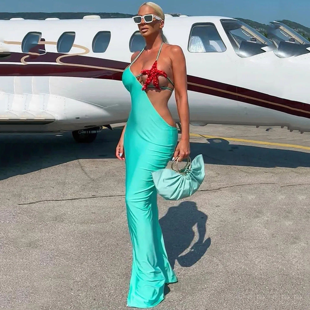 Back Strap Chest Wrap Shell Diamond Solid Color Dress Aclosy