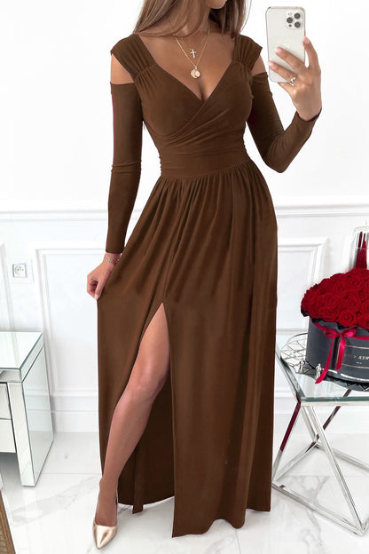 Slit Surplice Long Sleeve Maxi Dress Trendsi