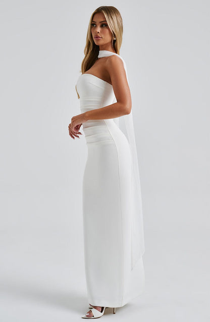 CHIC ELEGANT MAXI DRESS-WHITE Aclosy