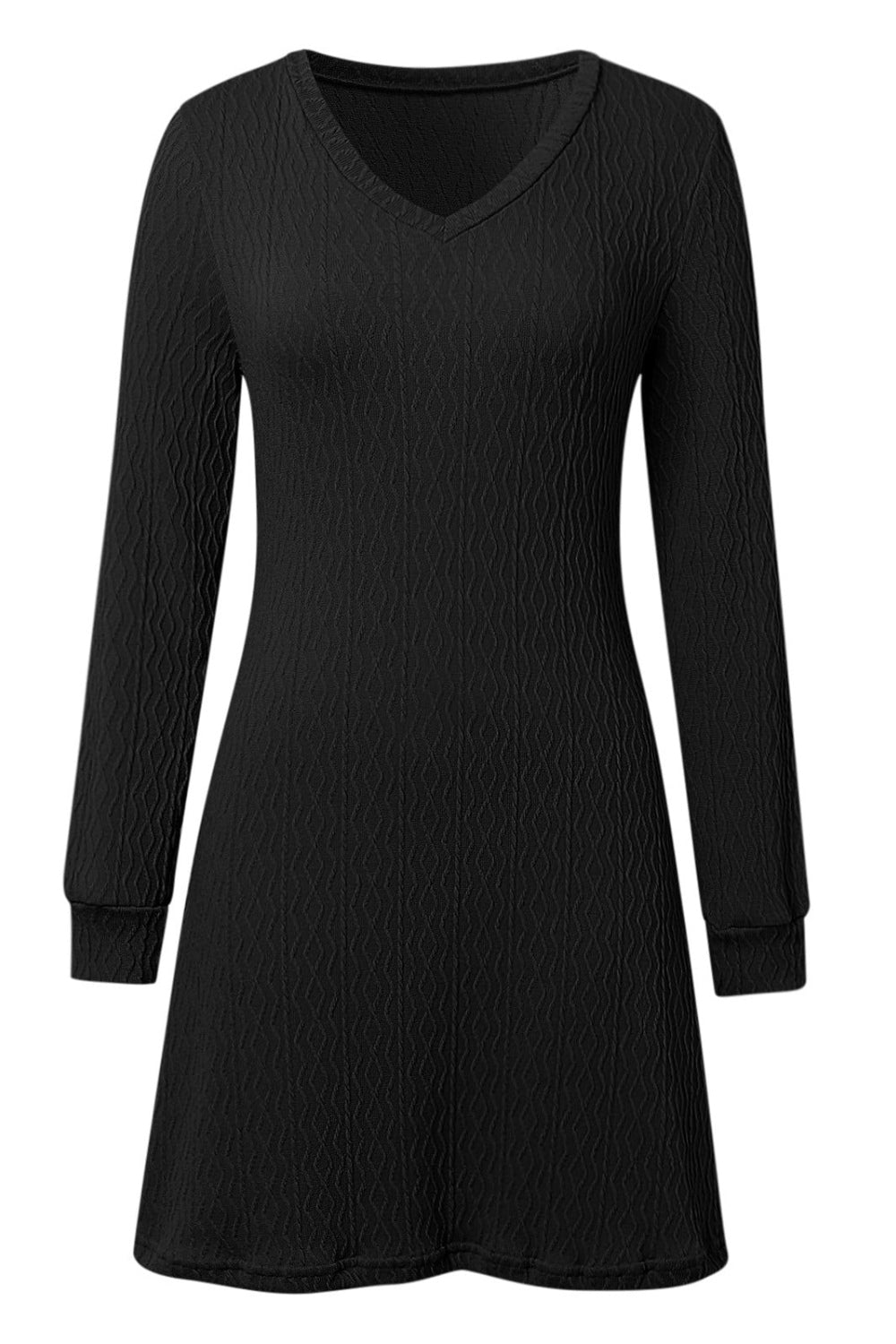 Texture V-Neck Long Sleeve Dress Trendsi