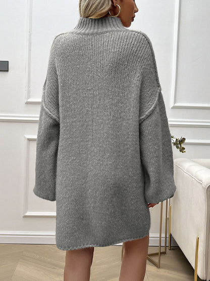 Devine Mock Neck Long Sleeve Mini Sweater Dress Trendsi