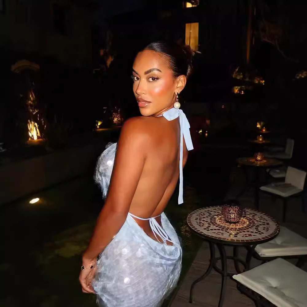 RENA BACKLESS FISH SKIN MAXI DRESS