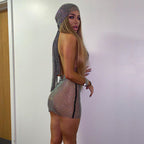 Sling Grid Perspective Deep V Dress Nightclub Carnival Girl aclosy