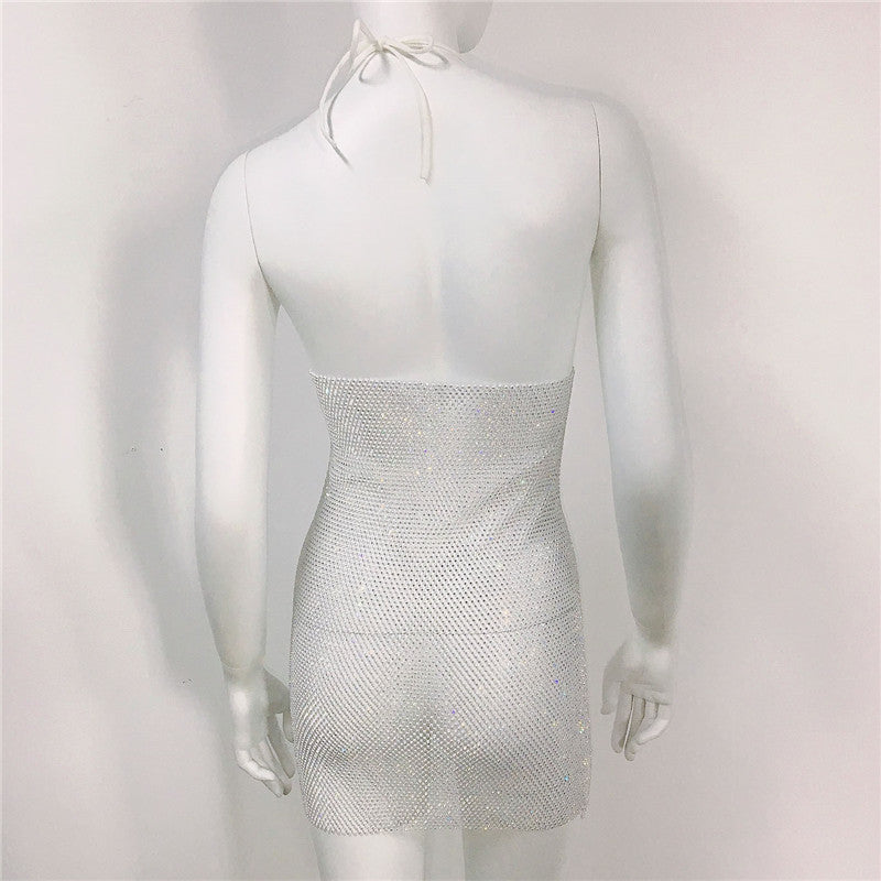 Sling Grid Perspective Deep V Dress Nightclub Carnival Girl aclosy