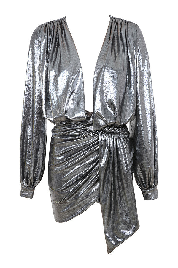 Women's Simple Sexy Silver Long Sleeve Dress Aclosy