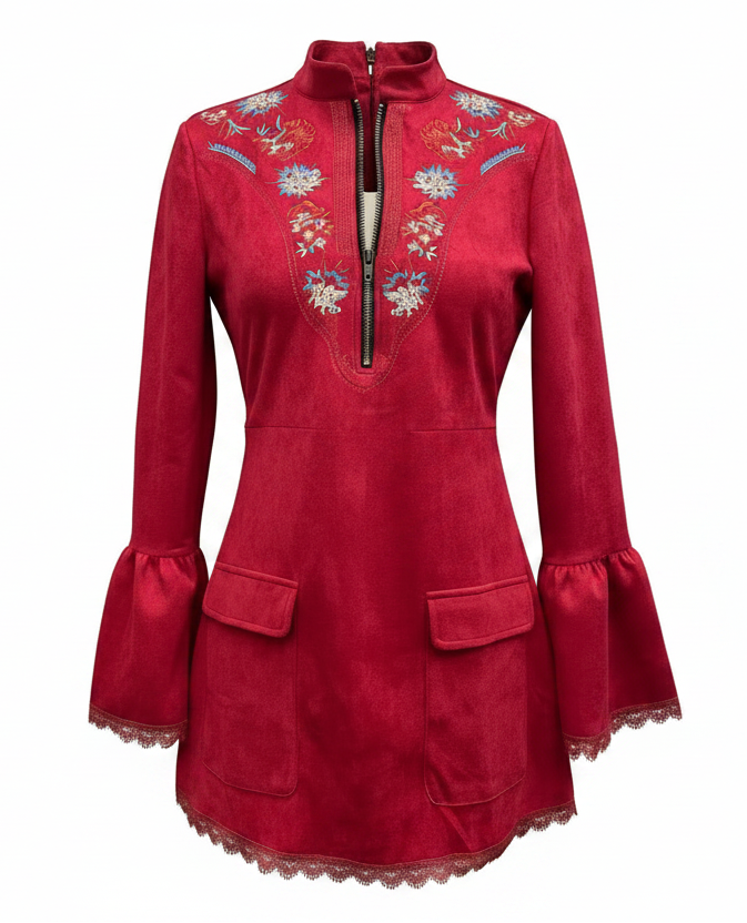 Vintage Style Lace Patchwork Long Sleeve Mini Dress