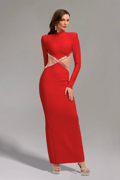 Lavele Cutout Backless Maxi Red Dress