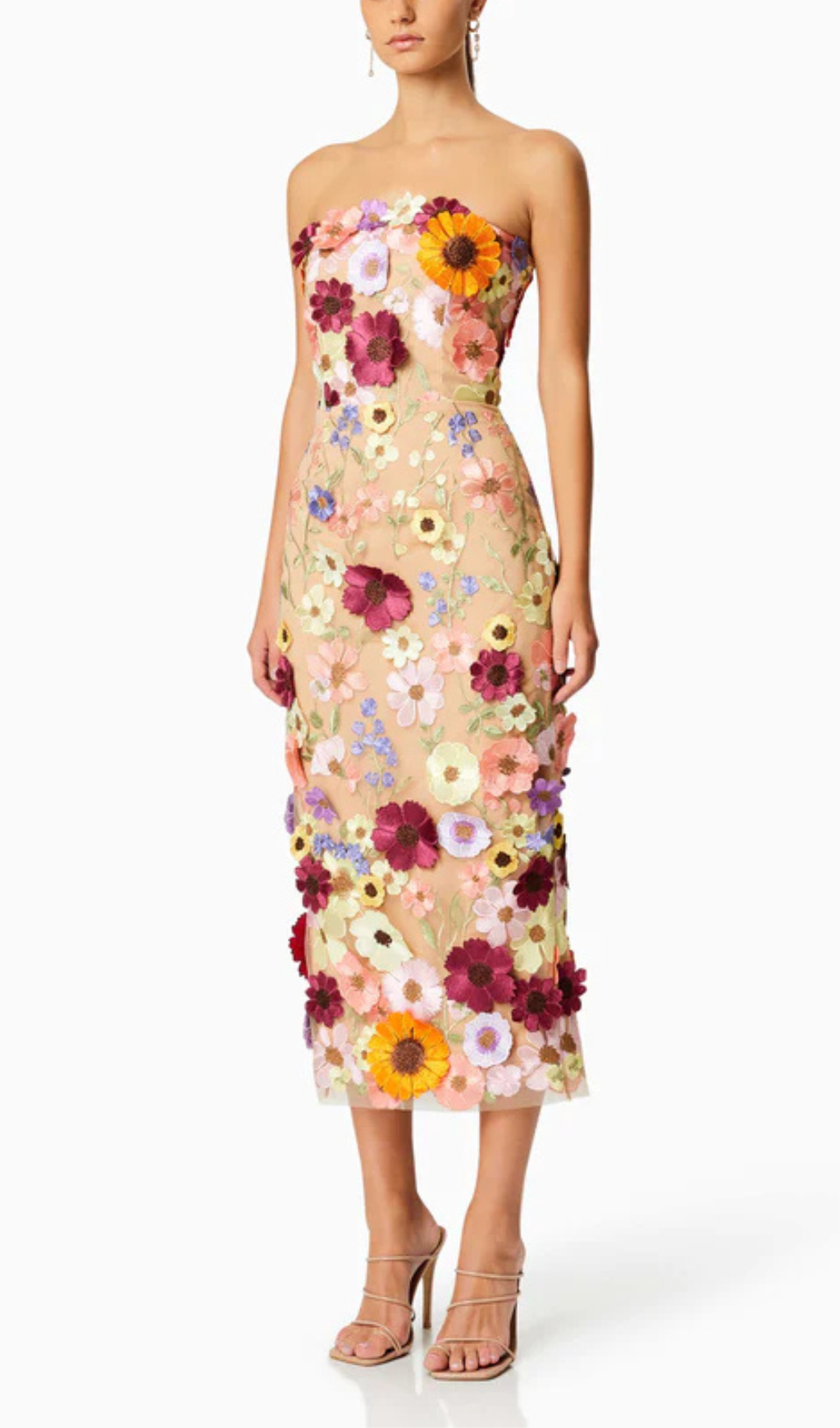 Chic strapless flower embroidered celeb dress