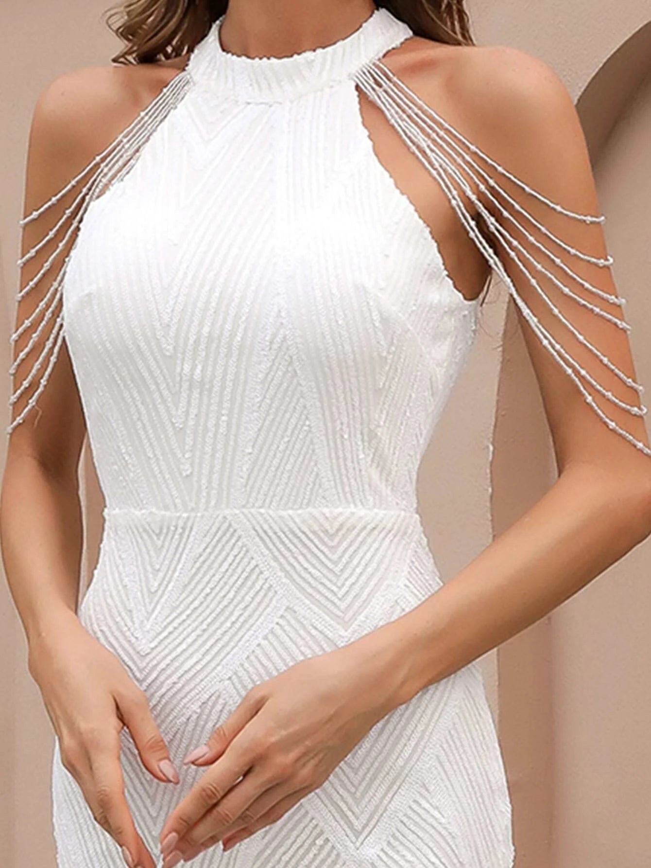 Fringed Sequined Host's Fishtail Long Slim Dress aclosy