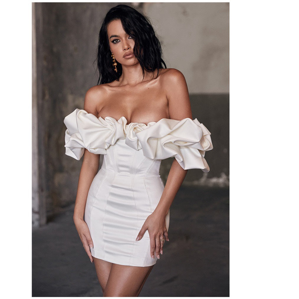 Ruffle One-Shoulder Tube Top Halter Dress Aclosy