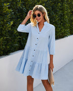 Ruffle V Neck Three-quarter Sleeves Dresses Aclosy