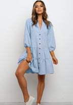 Ruffle V Neck Three-quarter Sleeves Dresses Aclosy