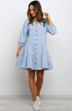 Ruffle V Neck Three-quarter Sleeves Dresses Aclosy