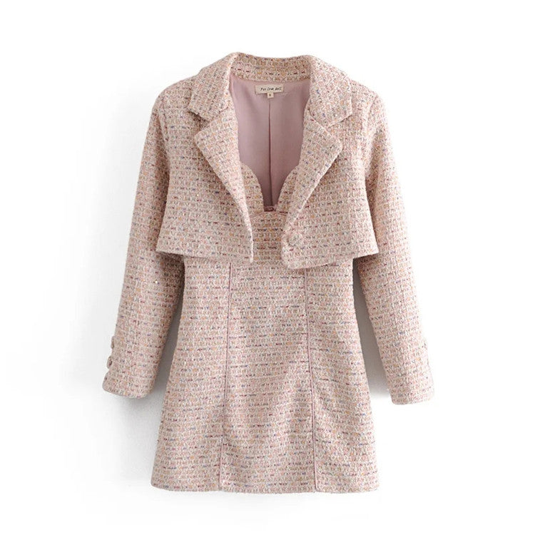 Lightly Cooked Style Small Suit Jacket Tweed Suspender Dress Suit aclosy