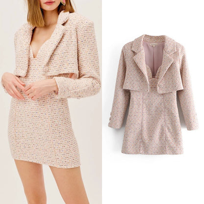 Lightly Cooked Style Small Suit Jacket Tweed Suspender Dress Suit aclosy