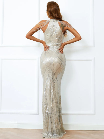 Fringed Sequined Fishtail Prom Dress aclosy