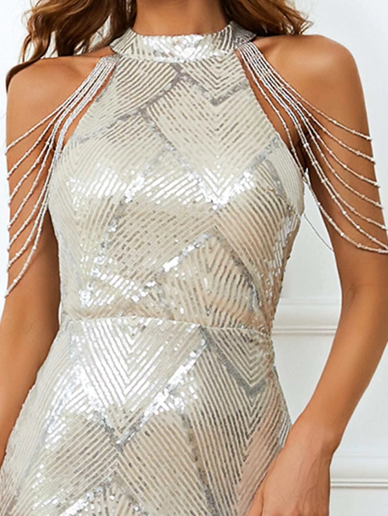 Fringed Sequined Fishtail Prom Dress aclosy