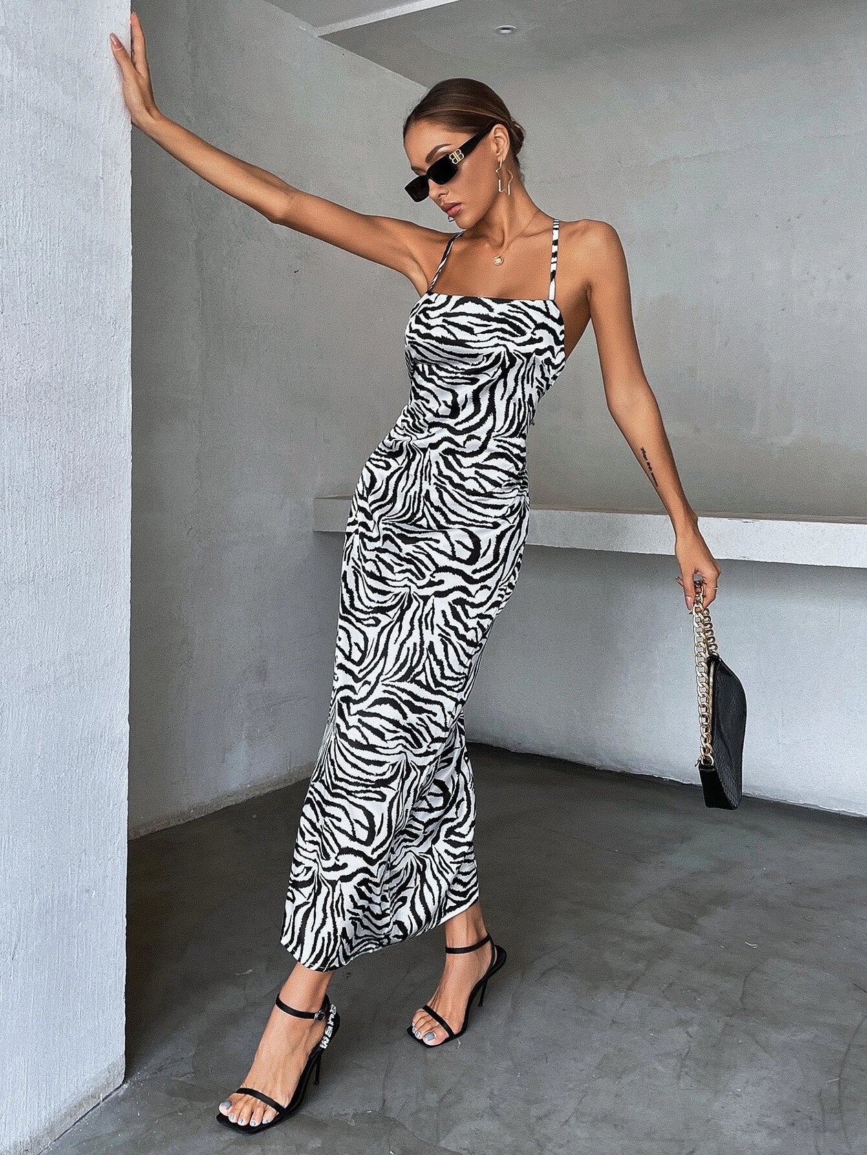 zebra satin dress Versona