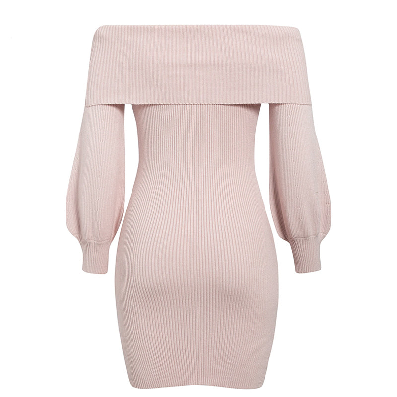 Lantern sleeve knitted sweater dress Aclosy