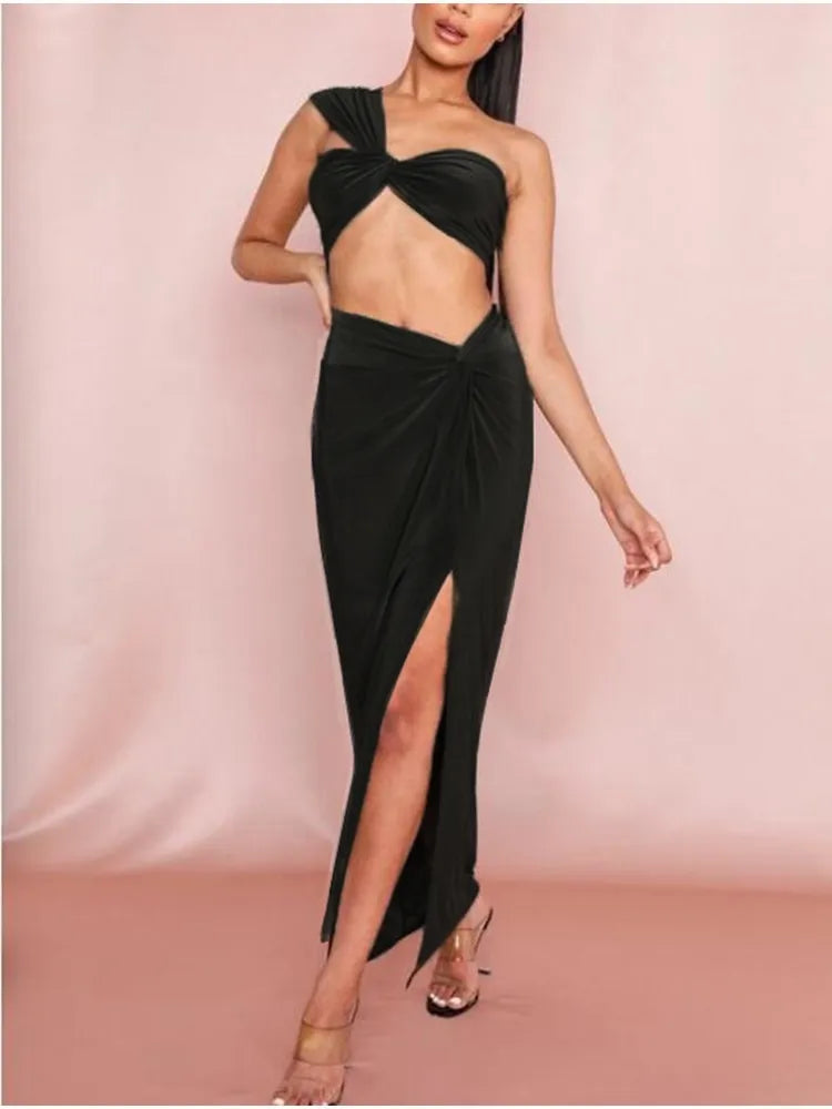 Split Long Skirts Two Piece Summer Set Dress aclosy