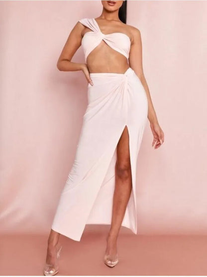 Split Long Skirts Two Piece Summer Set Dress aclosy