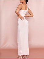 Temperament Elastic Tube Top Irregular Top + Twisted Slit High Waist Skirt Suit Y aclosy