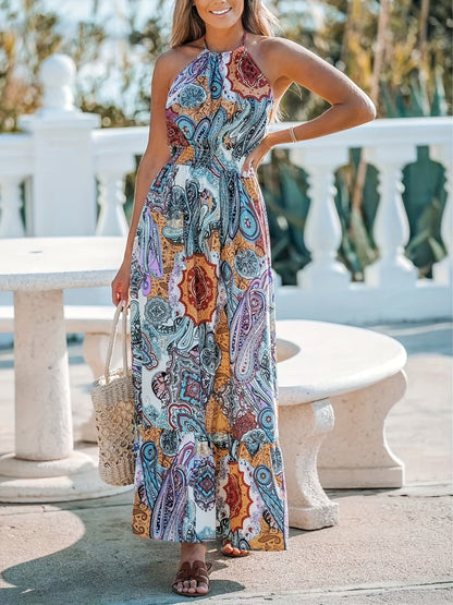 Printed Halter Neck Maxi Dress Trendsi