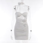 Hot Girl Slim-fit Pure Style Slim Fit Skirt Three-dimensional Flower Cutout Tube Top Dress aclosy